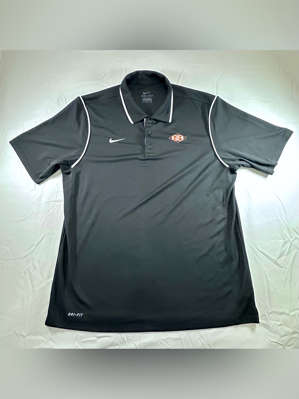 Nike Black Polo Shirt with White Piping and Small Logo